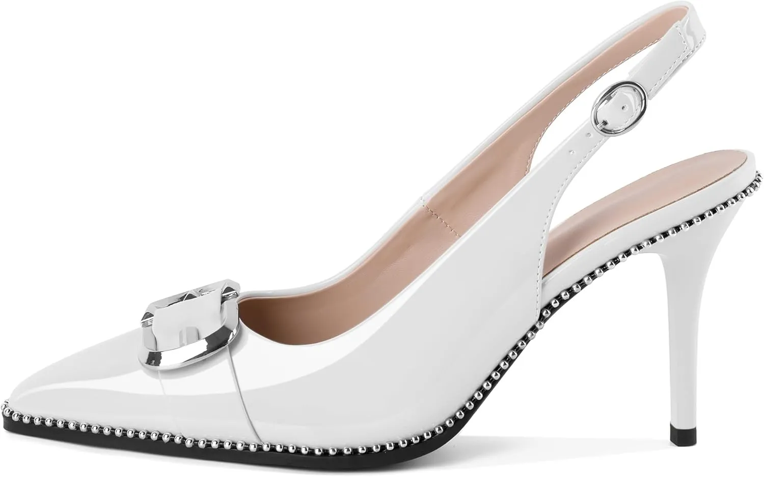 AUMOTED Women Slingback Heels Stilettos High Heel Beaded Pumps Pointed Toe 3.5 Inch Heels