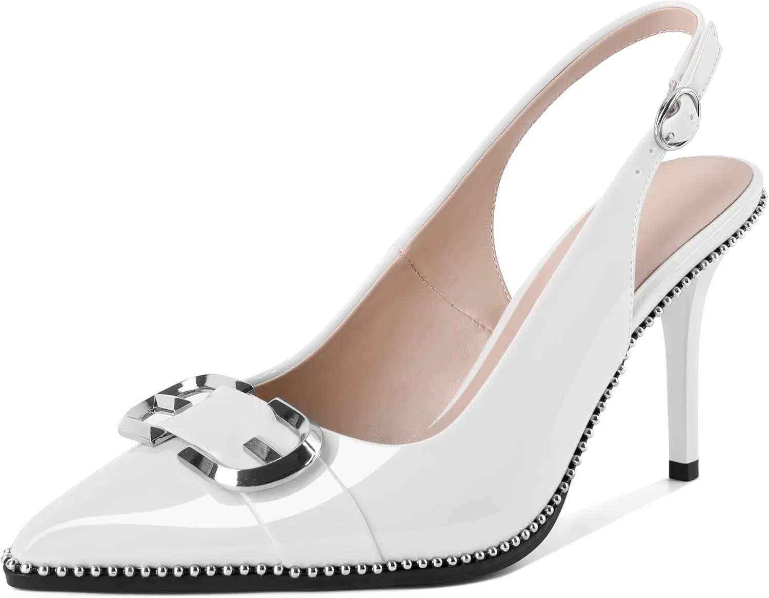 AUMOTED Women Slingback Heels Stilettos High Heel Beaded Pumps Pointed Toe 3.5 Inch Heels