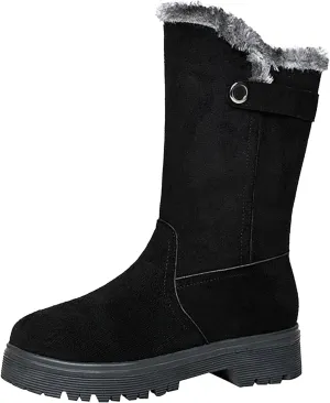 Autumn and Winter Women's Leather Boots Snow Boots Short Boots Mid Heel Boots for Women Rain Snow