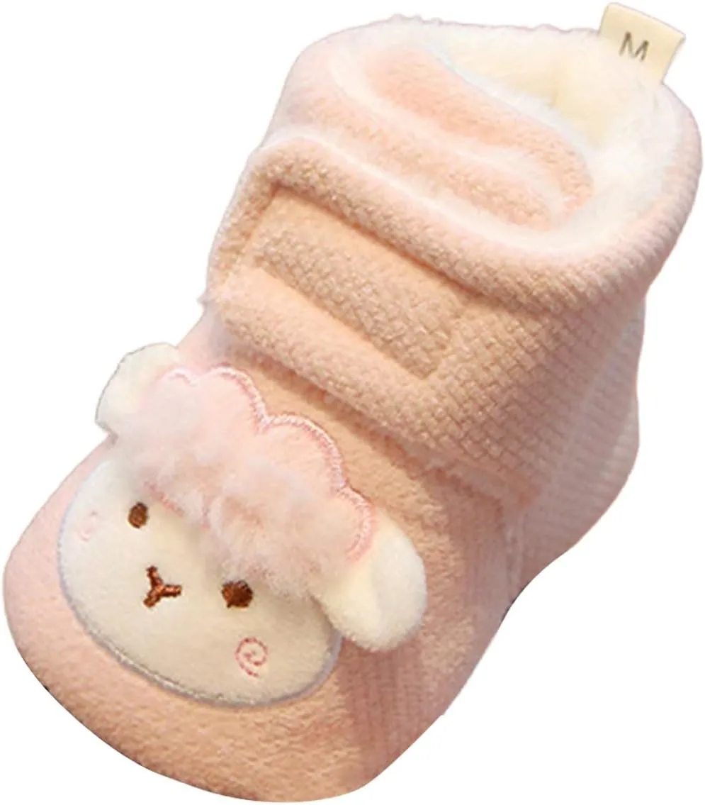 Baby Sock Shoes Plush Lined Slip On Shoes For Toddler Sheep Non Slip Snow Ankle Boots Soft Sole Flat Shoes