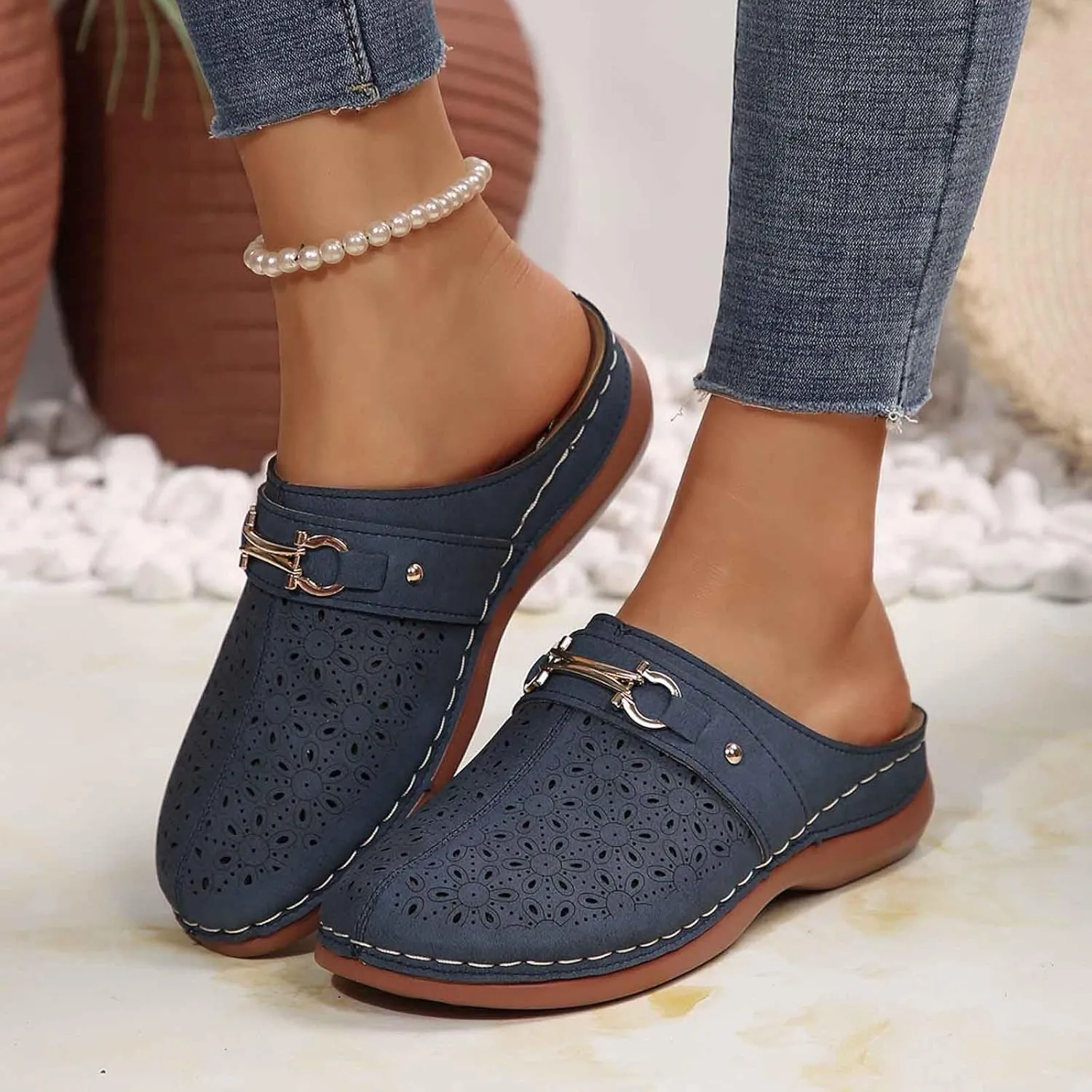 Beach Shoes Women's Slippers Seaside Vacation Flat One Slipper Sandals Sandals with Flowers Women