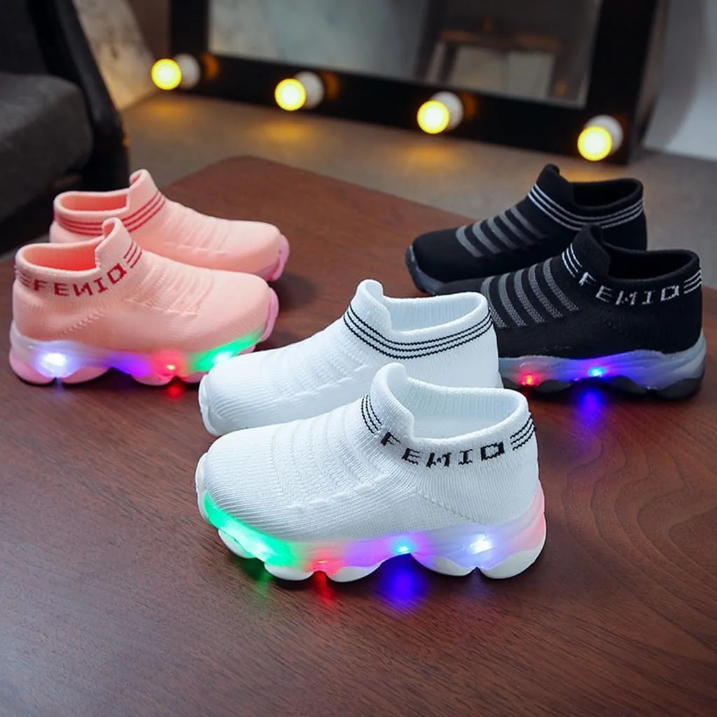 Boys School Shoes Baby Boys Girls Light Up Shoes, Lightweight Breathable Anti-Slip, Led Flashing Sport Sneakers for