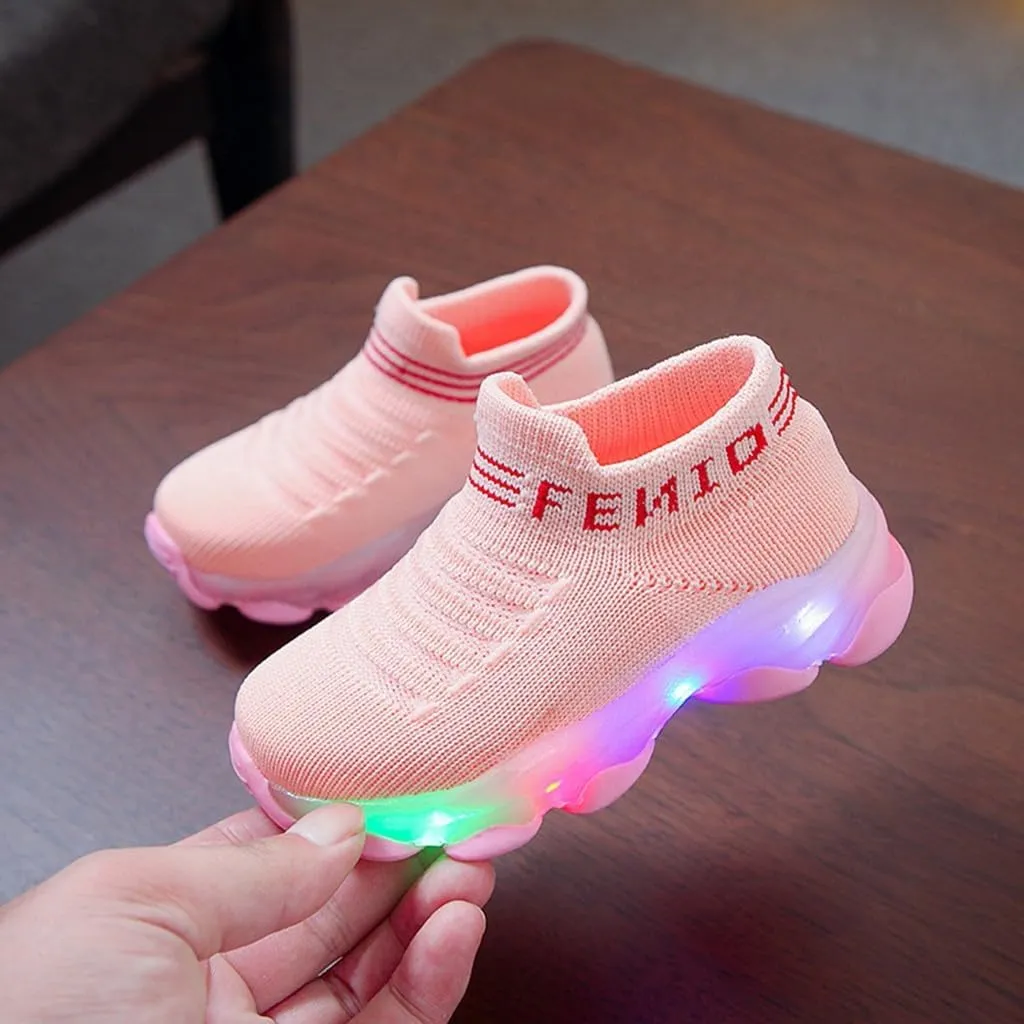 Boys School Shoes Baby Boys Girls Light Up Shoes, Lightweight Breathable Anti-Slip, Led Flashing Sport Sneakers for