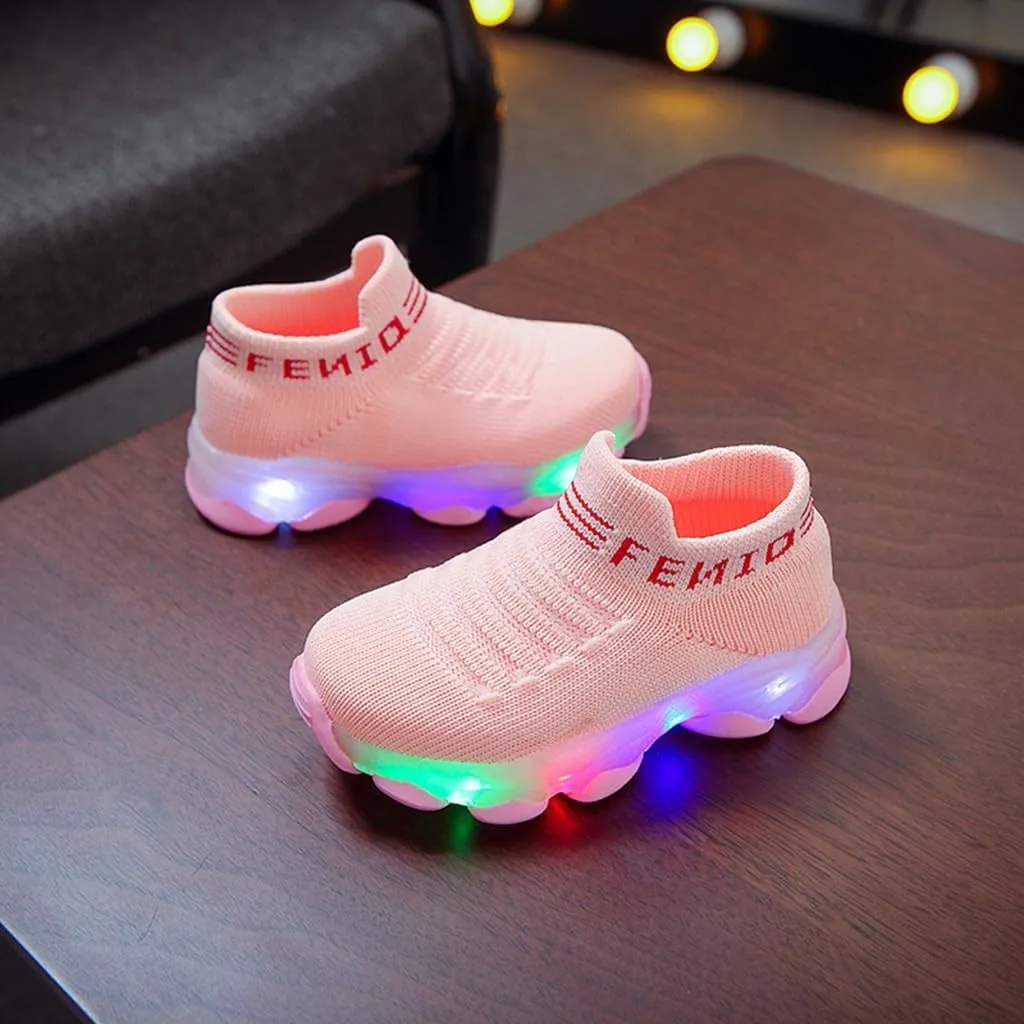 Boys School Shoes Baby Boys Girls Light Up Shoes, Lightweight Breathable Anti-Slip, Led Flashing Sport Sneakers for