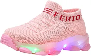 Boys School Shoes Baby Boys Girls Light Up Shoes, Lightweight Breathable Anti-Slip, Led Flashing Sport Sneakers for
