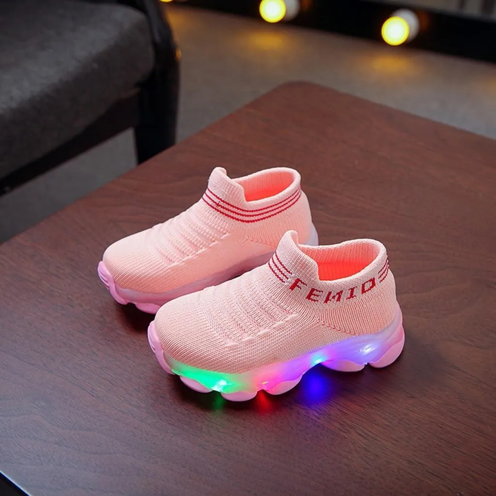 Boys School Shoes Baby Boys Girls Light Up Shoes, Lightweight Breathable Anti-Slip, Led Flashing Sport Sneakers for