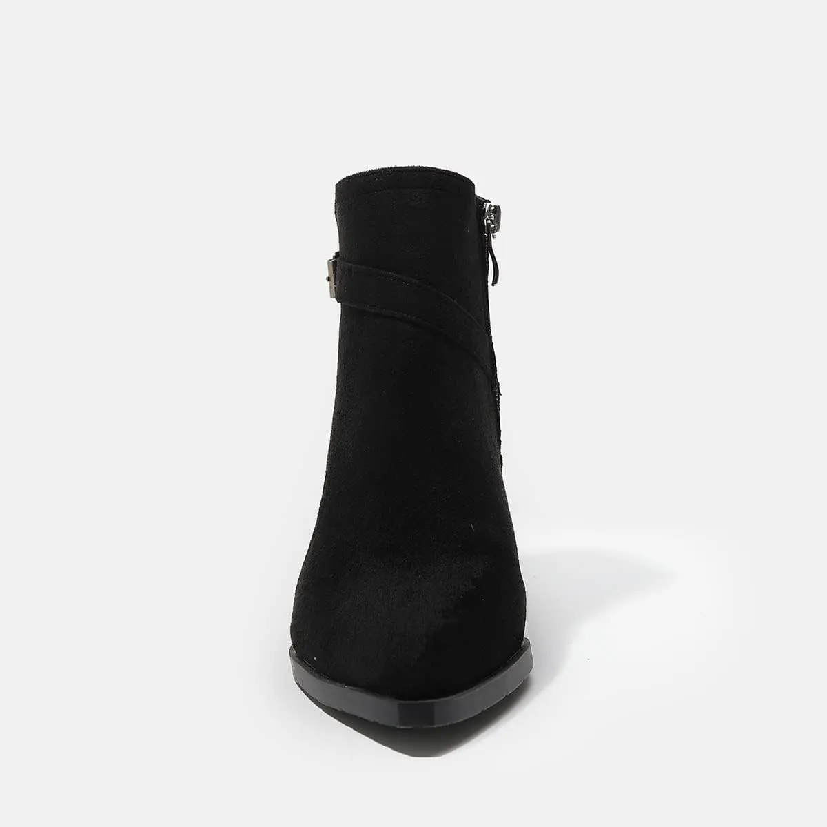 Casual Women's Strap Buckle Western Boots Ankle High Chunky High Heels Zipper Booties