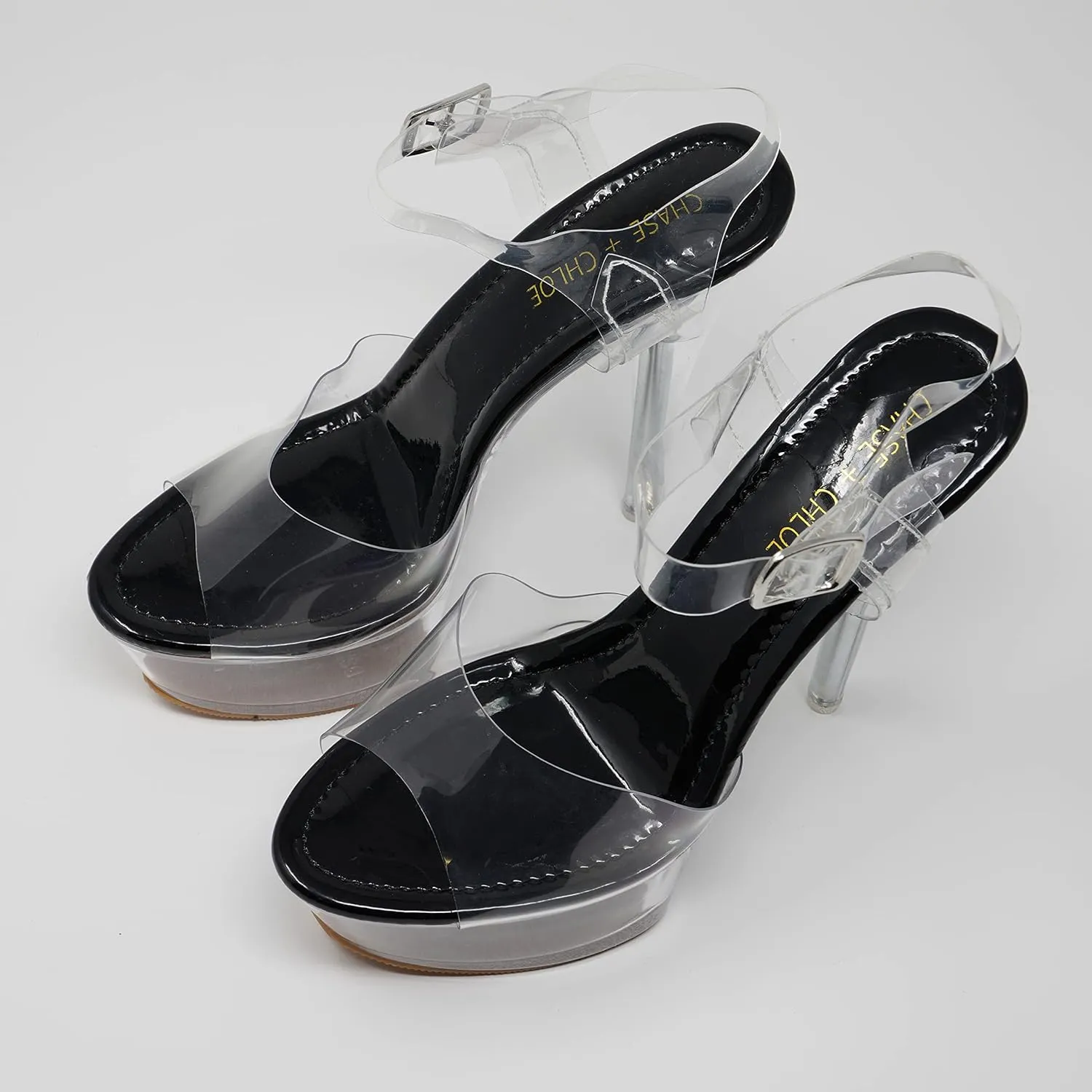 Chase & Chloe Women's Transparent Platform Clear Straps Stiletto High Heels Noelle-1