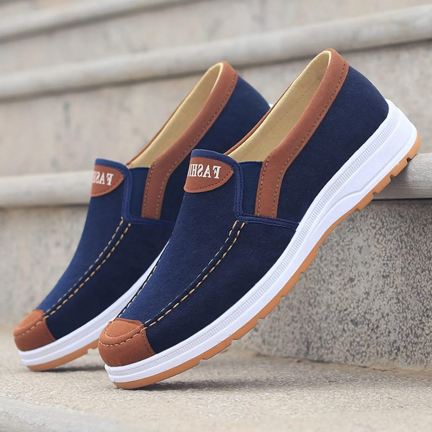 Fashion All Season Men Casual Shoes Flat Bottom Non Slip Cloth Colorblock Comfortable and Elastic Slip On Tennis Court Shoes Men, 10.5