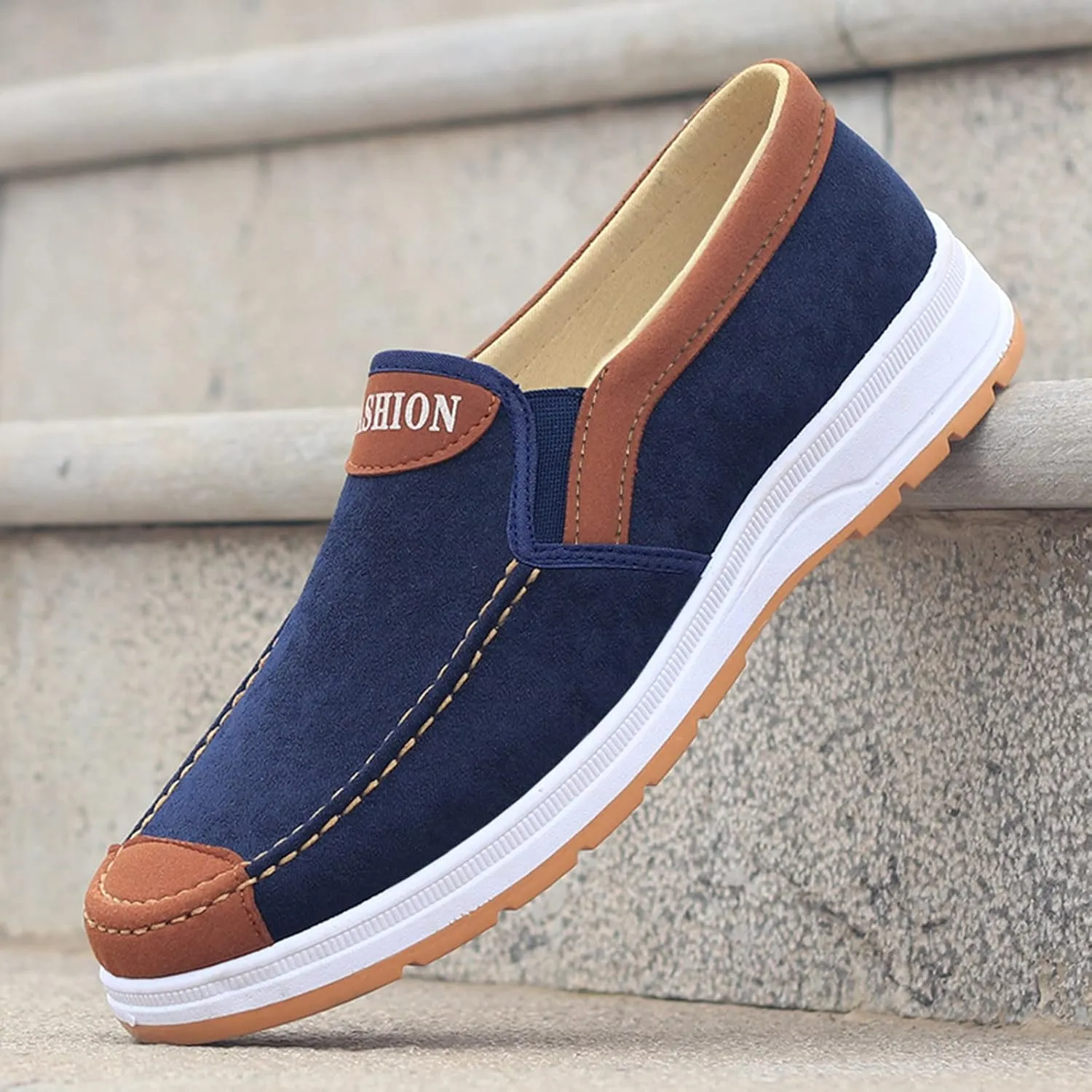 Fashion All Season Men Casual Shoes Flat Bottom Non Slip Cloth Colorblock Comfortable and Elastic Slip On Tennis Court Shoes Men, 10.5