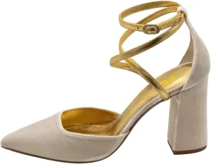 FSJ Women Bridal Chunky High Heels Pointed Toe Pumps Cross Strap D'Orsay Velvet Block Heel Sandals Wedding Evening Shoes Size 4-16 US