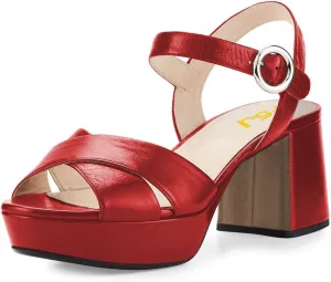 FSJ Women Peep Toe Chunky High Heels Platform Sandals Ankle Strap Velvet & Suede Summer Dress Wedding Prom Shoes Size 4-15 US