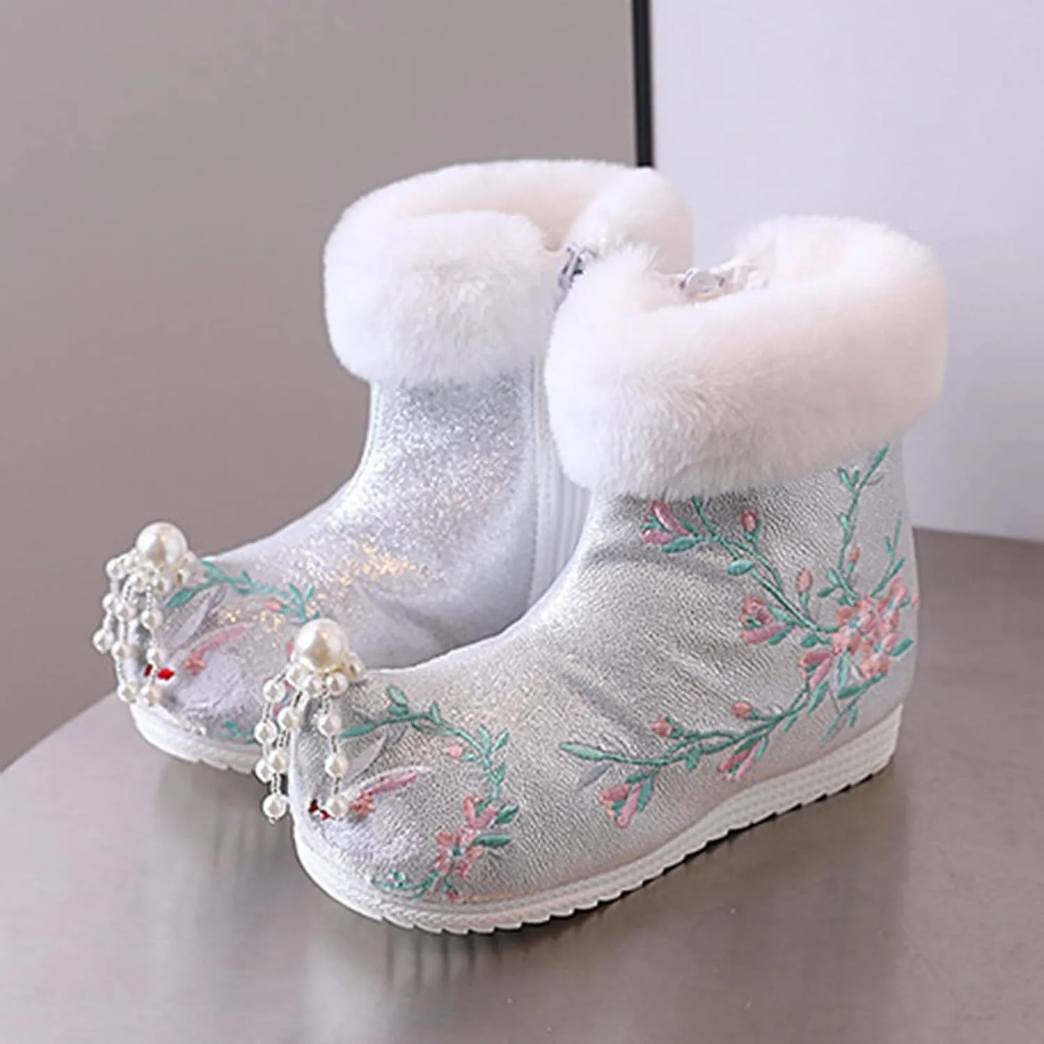 Girls Ankle Pearl Boots Warm Cotton Boots Embroidered Boots National Boots Cotton Boots Toddler Tan Boots