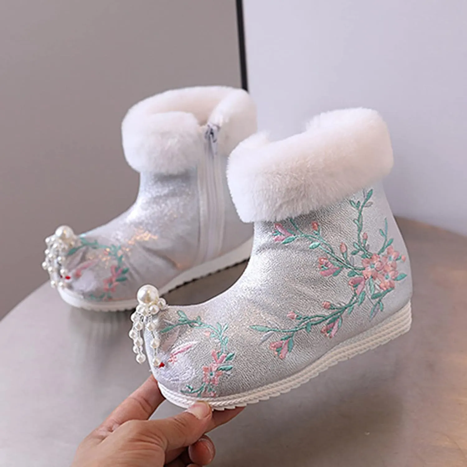 Girls Ankle Pearl Boots Warm Cotton Boots Embroidered Boots National Boots Cotton Boots Toddler Tan Boots
