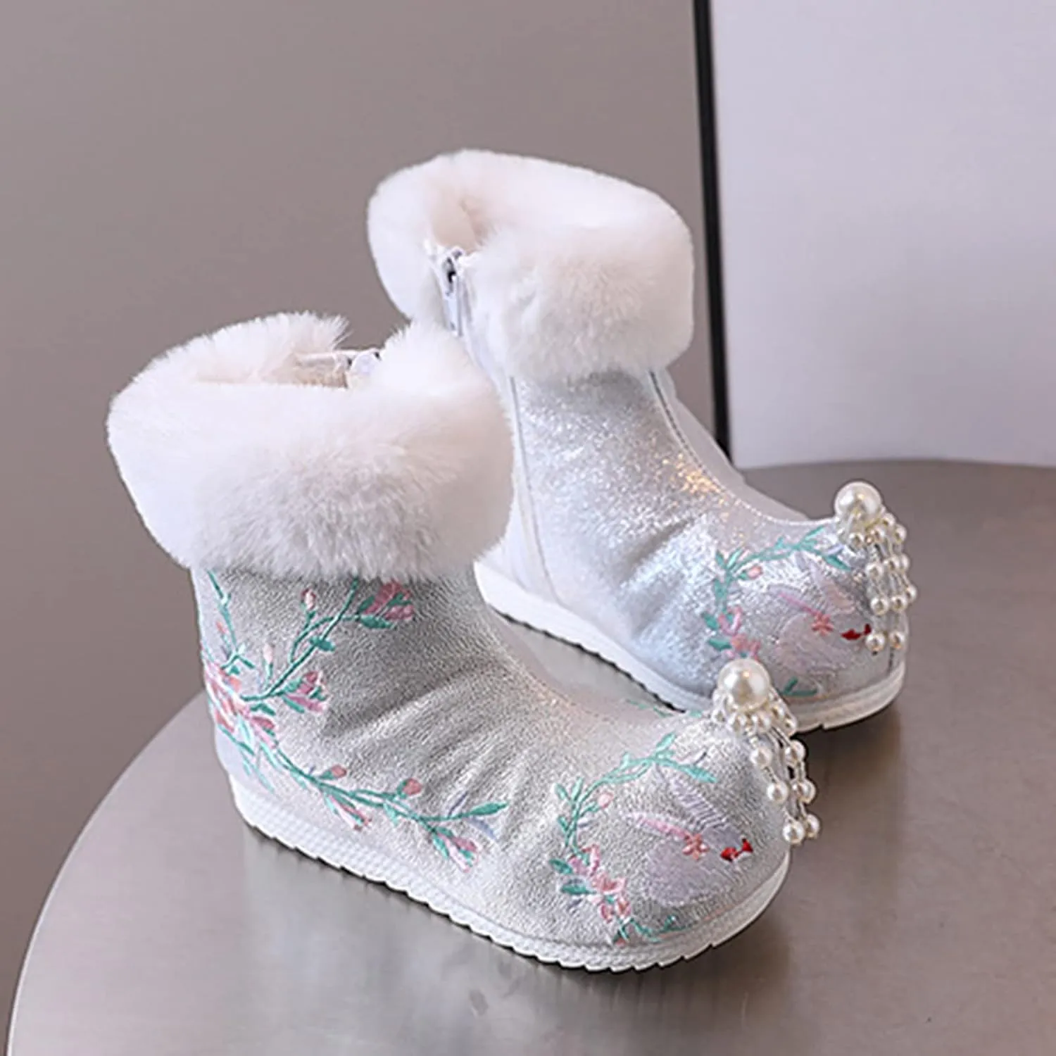 Girls Ankle Pearl Boots Warm Cotton Boots Embroidered Boots National Boots Cotton Boots Toddler Tan Boots