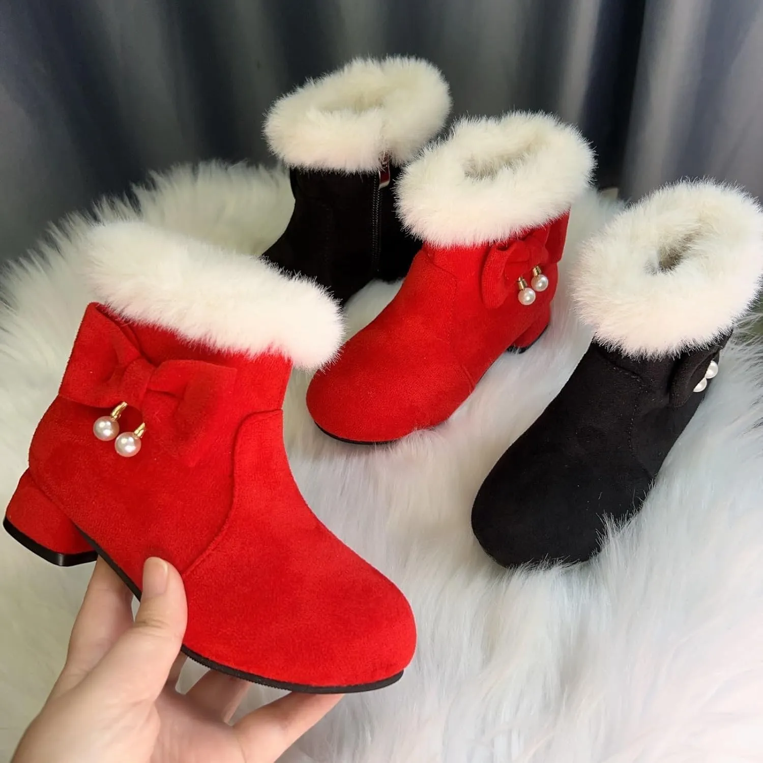 Girls Low Heel Snow Boots Outdoor Warm Anti Mid Calf Padded Small Large Children'S Winter Big Girls Winter Boots