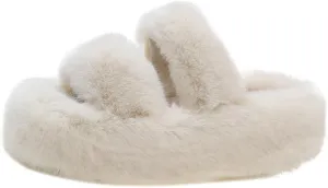 Harssidanzar Womens Fuzzy Comfy Faux Fur House Slippers Shoes,Furry Slides,Slip On Slipper For Women's KL505US