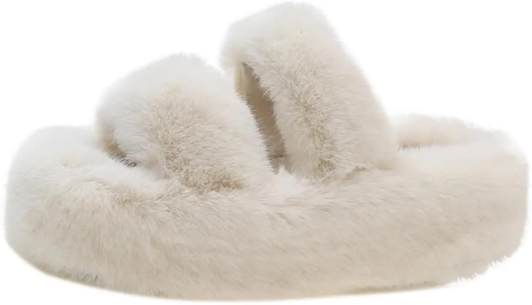 Harssidanzar Womens Fuzzy Comfy Faux Fur House Slippers Shoes,Furry Slides,Slip On Slipper For Women's KL505US
