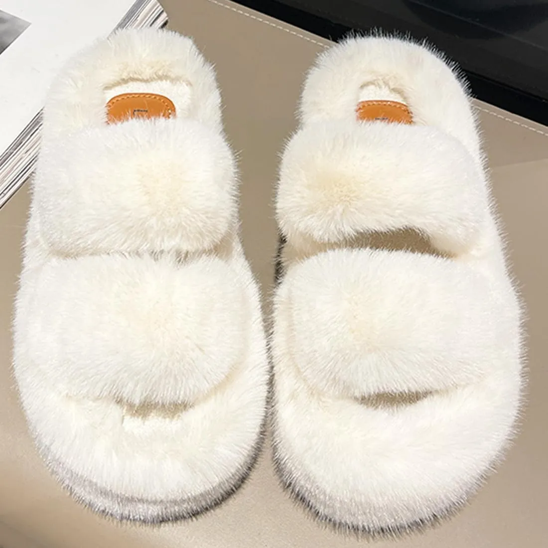 Harssidanzar Womens Fuzzy Comfy Faux Fur House Slippers Shoes,Furry Slides,Slip On Slipper For Women's KL505US