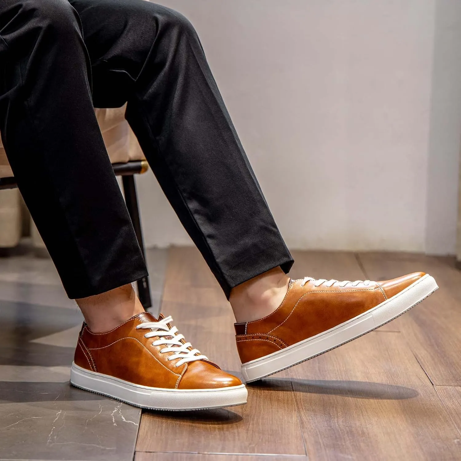 JITAI Men's Fashion Sneakers Shoes Lightweight Fashion Shoes with Wingtip Brogue & Lace-up Design Casual Business Shoes