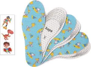 Kaps Sweet Steps, Shoe Insoles Set for Kids with Colorful Temporary Tattoos, 3 Pair Pack, Insole Replacement Set, Soft and Cushioned Support for Walking, Running, and Play (Blue)
