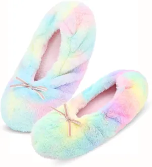 Keyela Women's Ballerina House Slippers with Soft Tie Bow and Suede Sole, Non-Slip Bedroom Slippers Socks