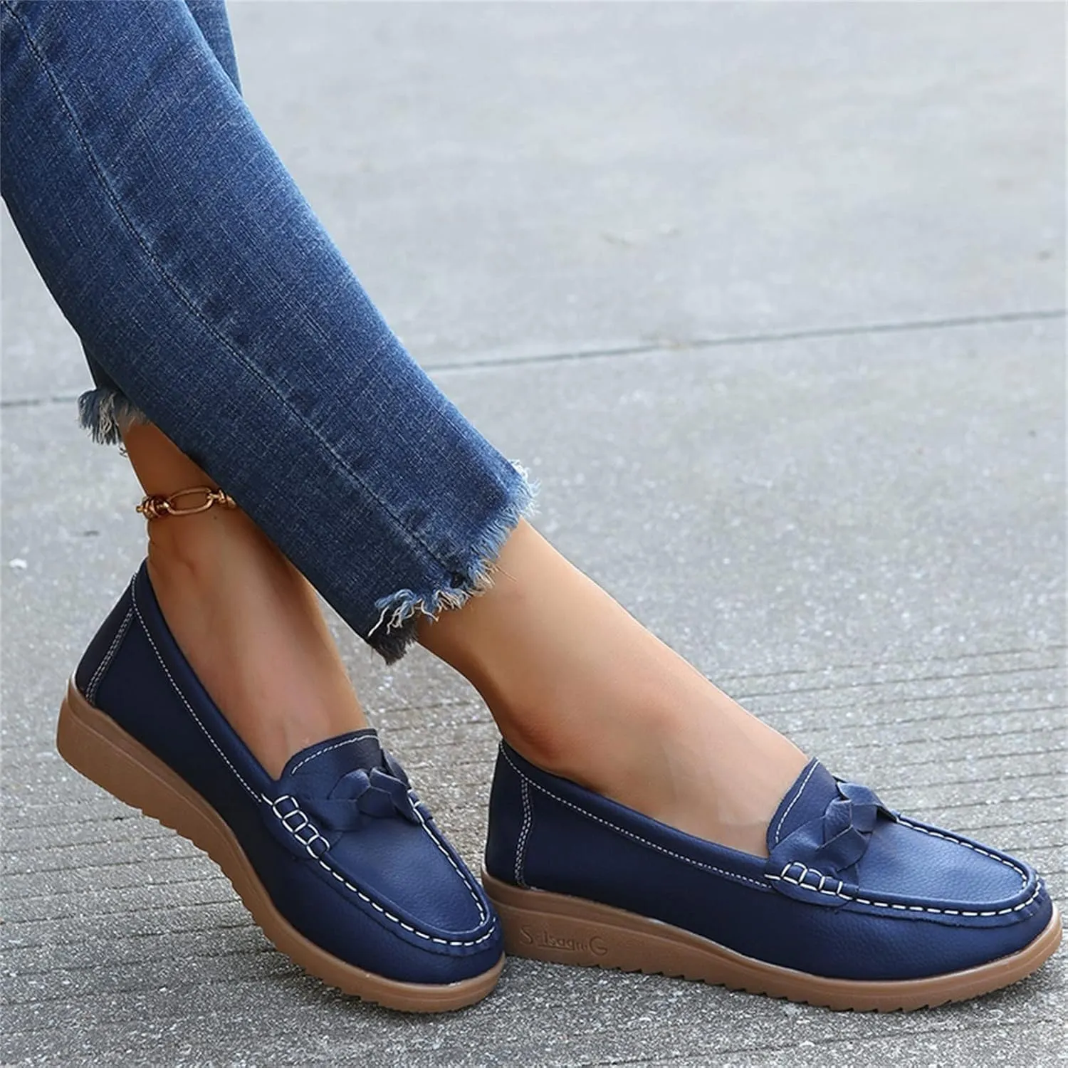 Ladies Fashion Multicolor Leather Shoes Soft Sole Flat Casual Shoes Cute Casual Shoes for Women