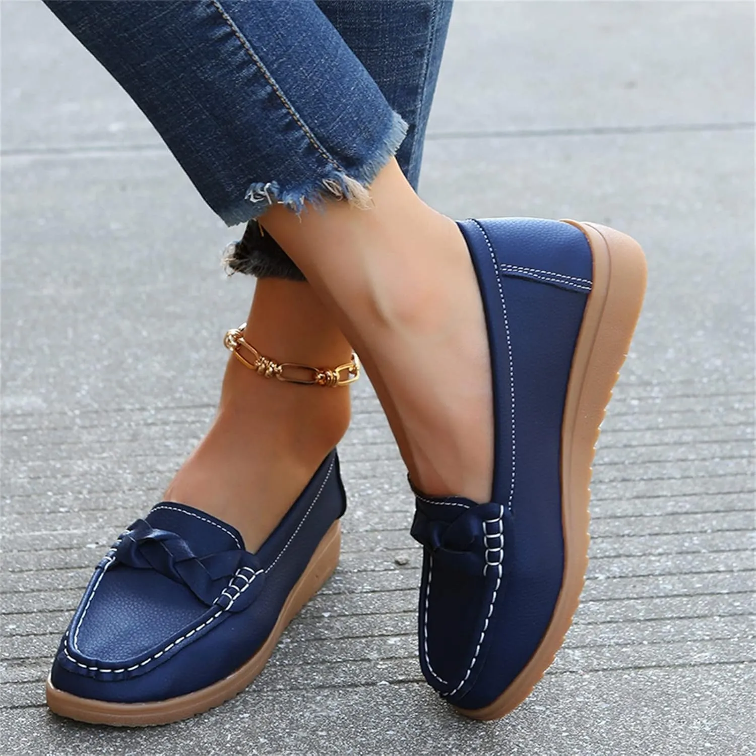 Ladies Fashion Multicolor Leather Shoes Soft Sole Flat Casual Shoes Cute Casual Shoes for Women