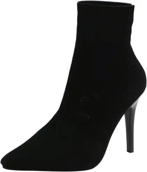 Ladies Fashion Solid Color Breathable Knit Boots Pointed Toe Thin High Heel Short Boots Fractu Foot Shoe