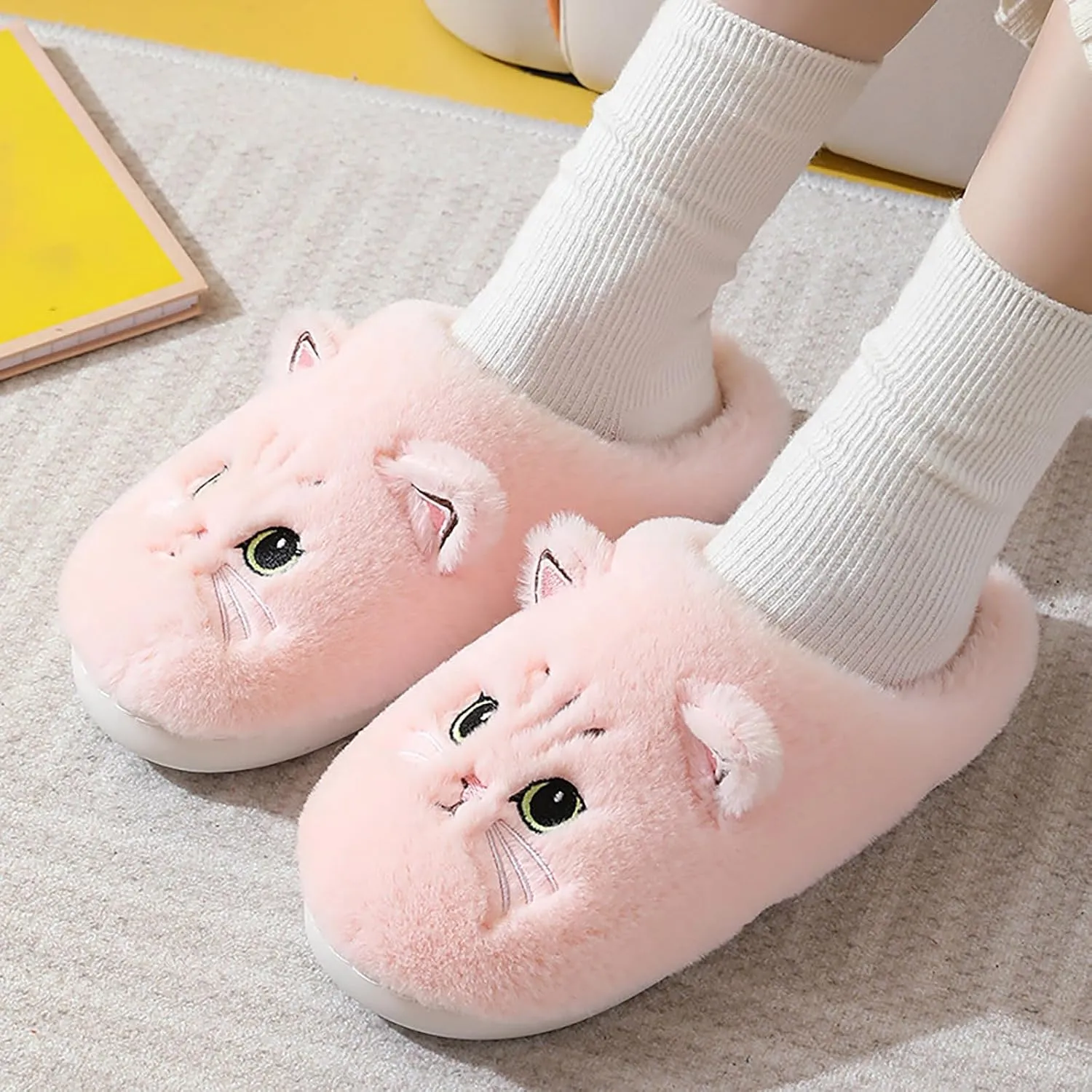 Ladies Shoes Fashion Flat Slippers Soft Sole Winter Warm Suede Bow Cotton Slippers Happy Slippers for Women Warm Thick Sole