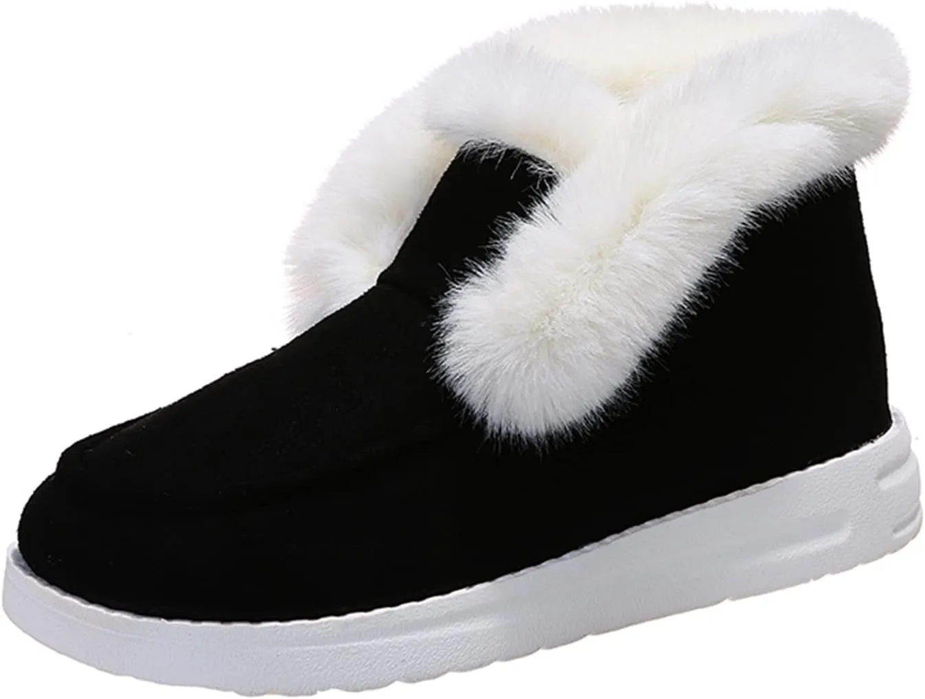 Ladmiple Snow Boots For Women 2023 Trendy Warm Fur Lined Winter Outdoor Short Ankle Booties Slip On Fashion Walking Shoes