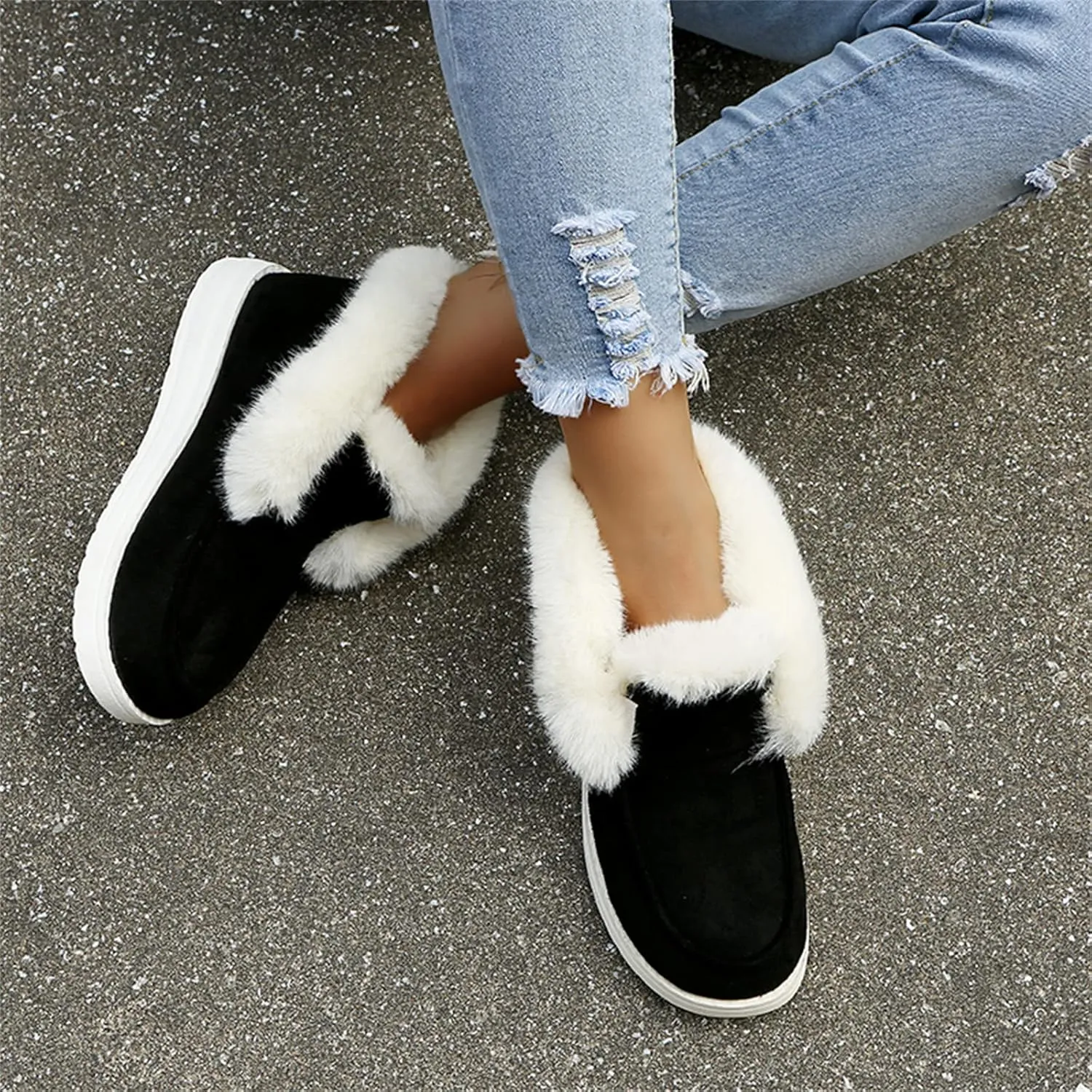 Ladmiple Snow Boots For Women 2023 Trendy Warm Fur Lined Winter Outdoor Short Ankle Booties Slip On Fashion Walking Shoes