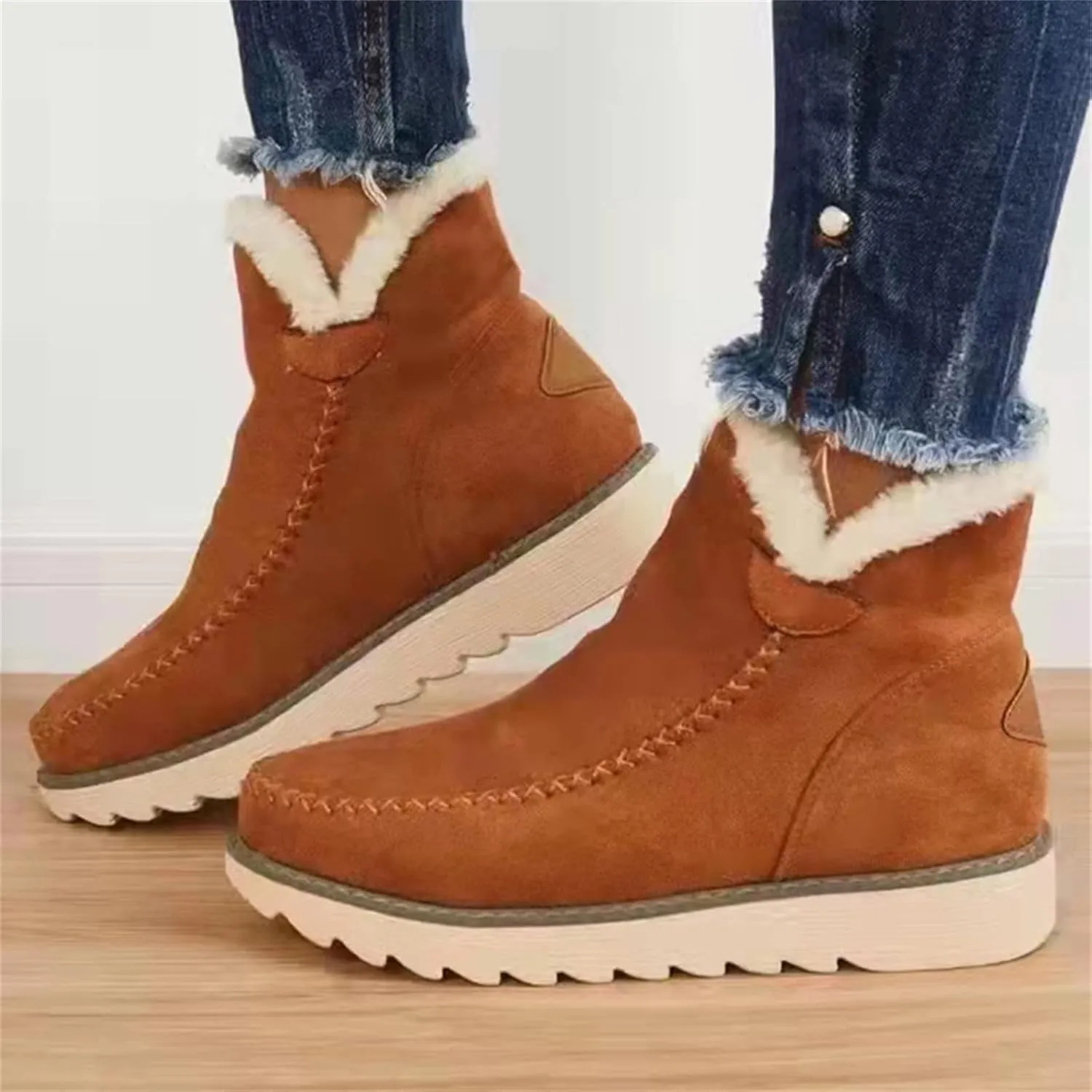 Ladmiple Snow Boots For Women 2023 Trendy Winter Boots Faux Fur Lined Slip On Ankle Booties Fashion Warm Outdoor Walking Shoe