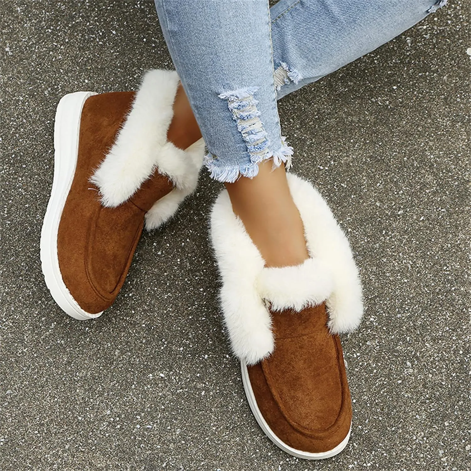 Ladmiple Winter Boots For Women Warm Casual Slip-on Loafers Shoes Faux Fur-Lined Comfortable Lightweight Snow Ankle Booties