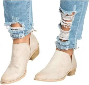 Lausiuoe Boots For Women Ankle Booties Low Heel Platform Chunky Block Casual Dressy Wide Width Slip on V Cutout Booties