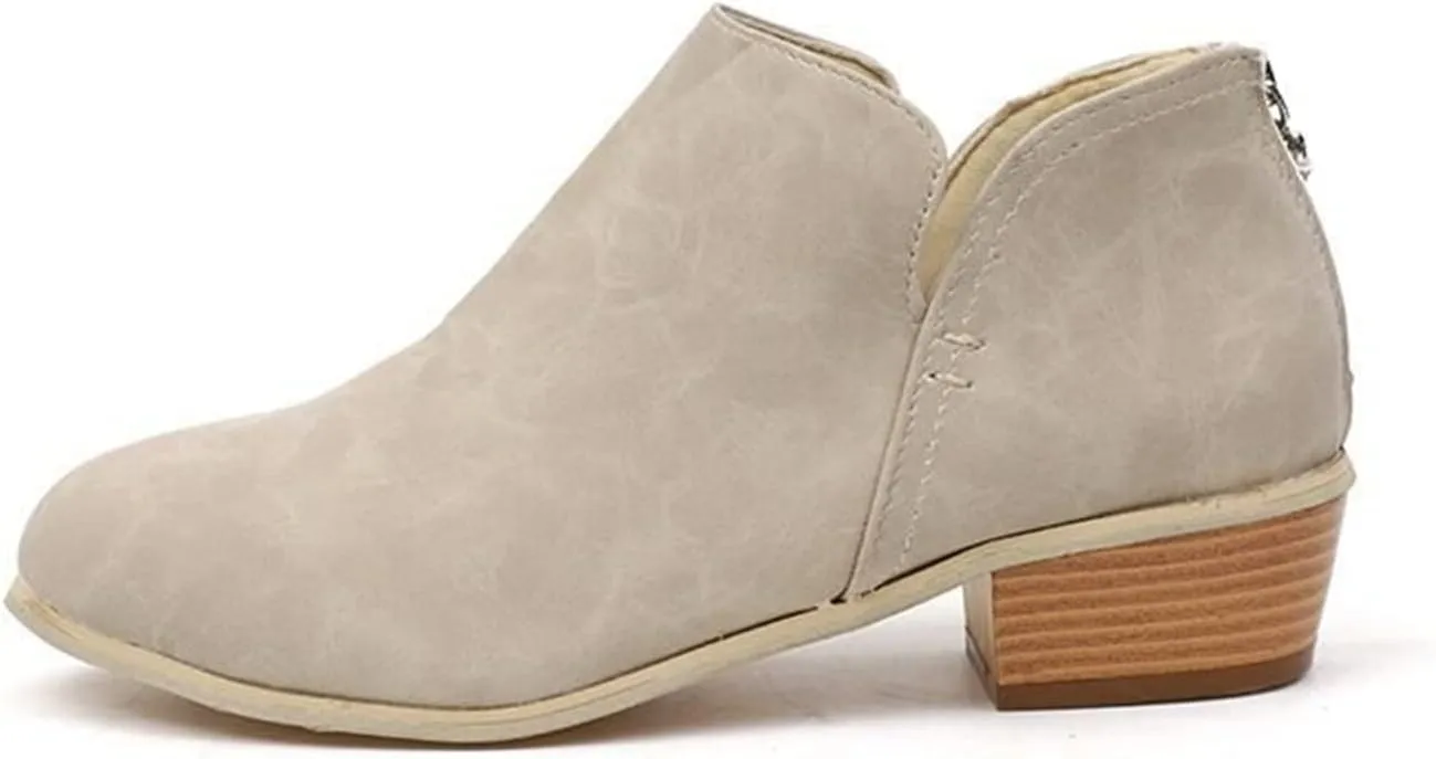 Lausiuoe Boots For Women Ankle Booties Low Heel Platform Chunky Block Casual Dressy Wide Width Slip on V Cutout Booties