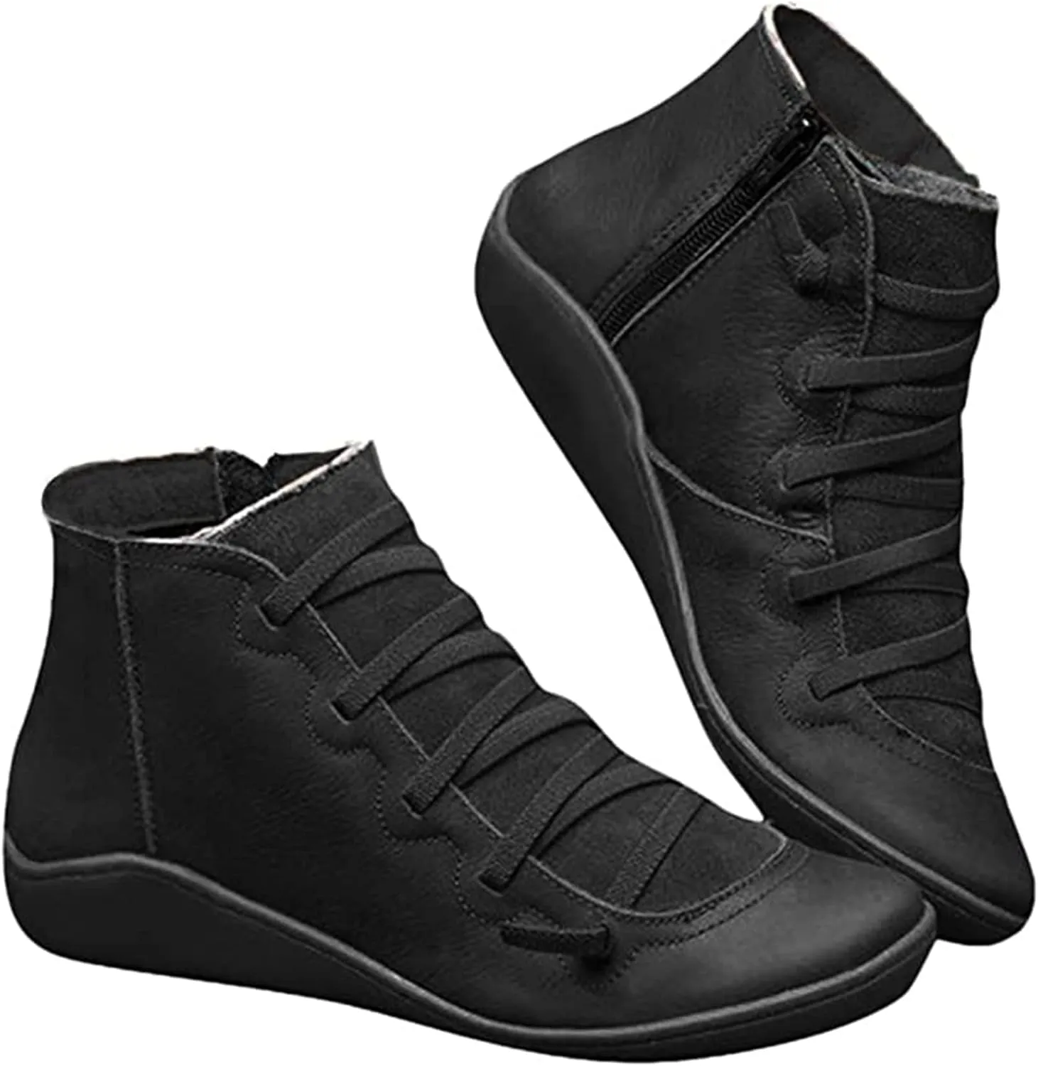 Lausiuoe Boots For Women Ankle Booties Sexy Low Heels Fashion Short Boots Side Zipper Western Casual Dressy Flat Boots