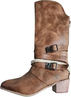 Lausiuoe Cowboy Boots For Women Leather Wide Calf Sunflower Embroidered Fashion Cowgirl Knee High Chunky Western Boots