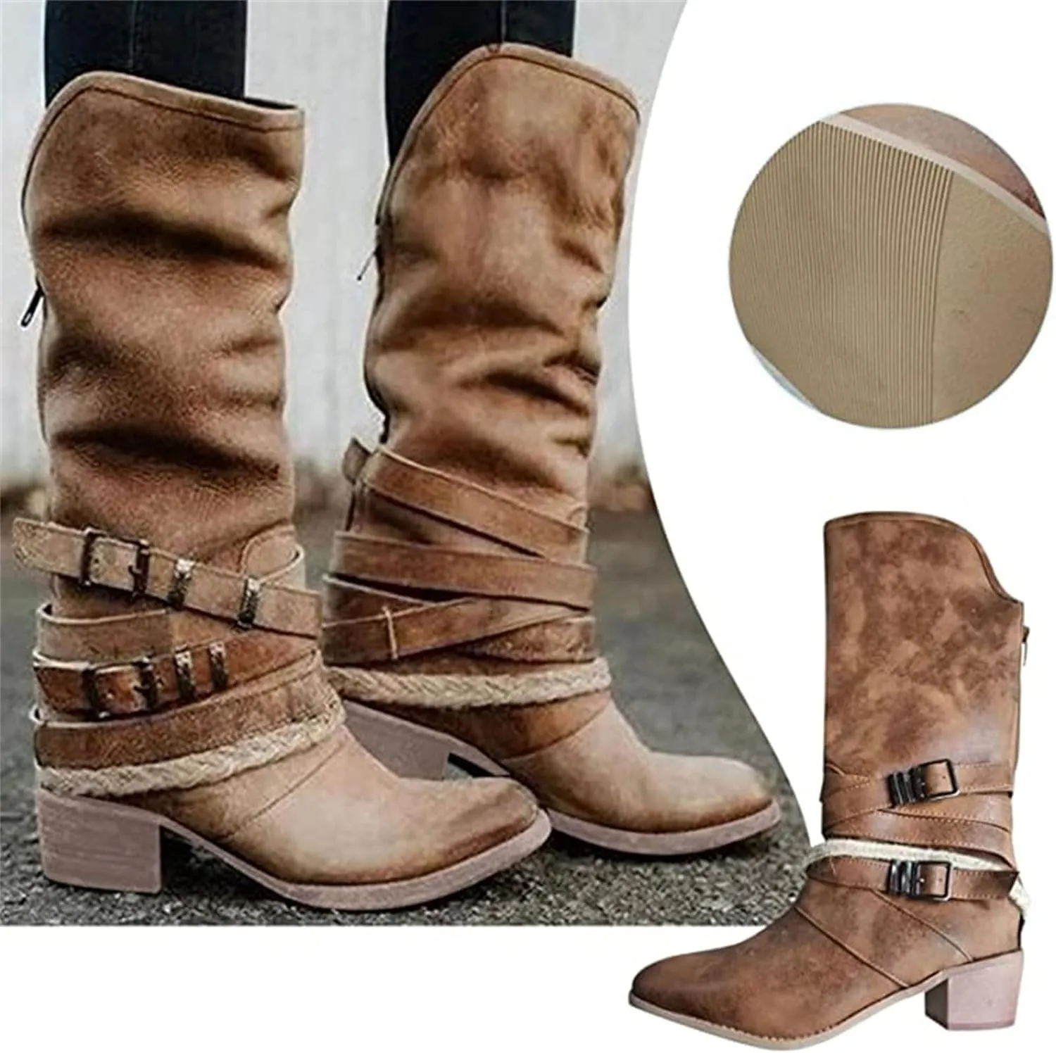 Lausiuoe Cowboy Boots For Women Leather Wide Calf Sunflower Embroidered Fashion Cowgirl Knee High Chunky Western Boots