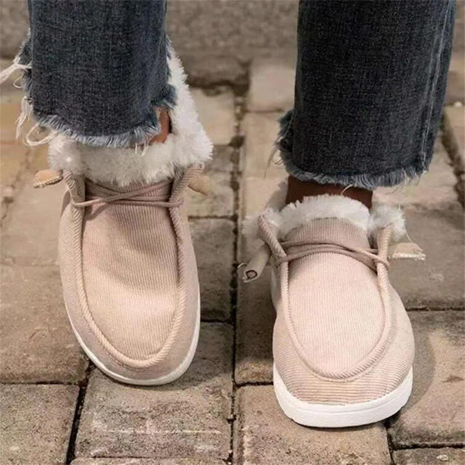 Lausiuoe Womens Winter Boots With Fur Lined Ankle Boots Slip On Snow Fuzzy Booties Fashion Casual Walking Shoes Loafers