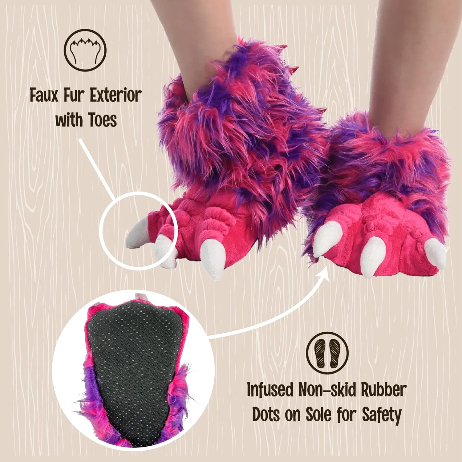 Lazy One Animal Paw Slippers for Kids and Adults, Fun Costume for Kids, Cozy Furry Slippers
