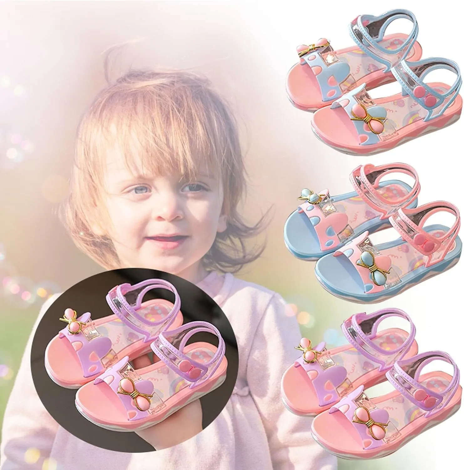Little Children Girls Summer Sandals Casual Thickened Soft Sole Bow Jelly Shoes Strap Outdoor Beach Shoes