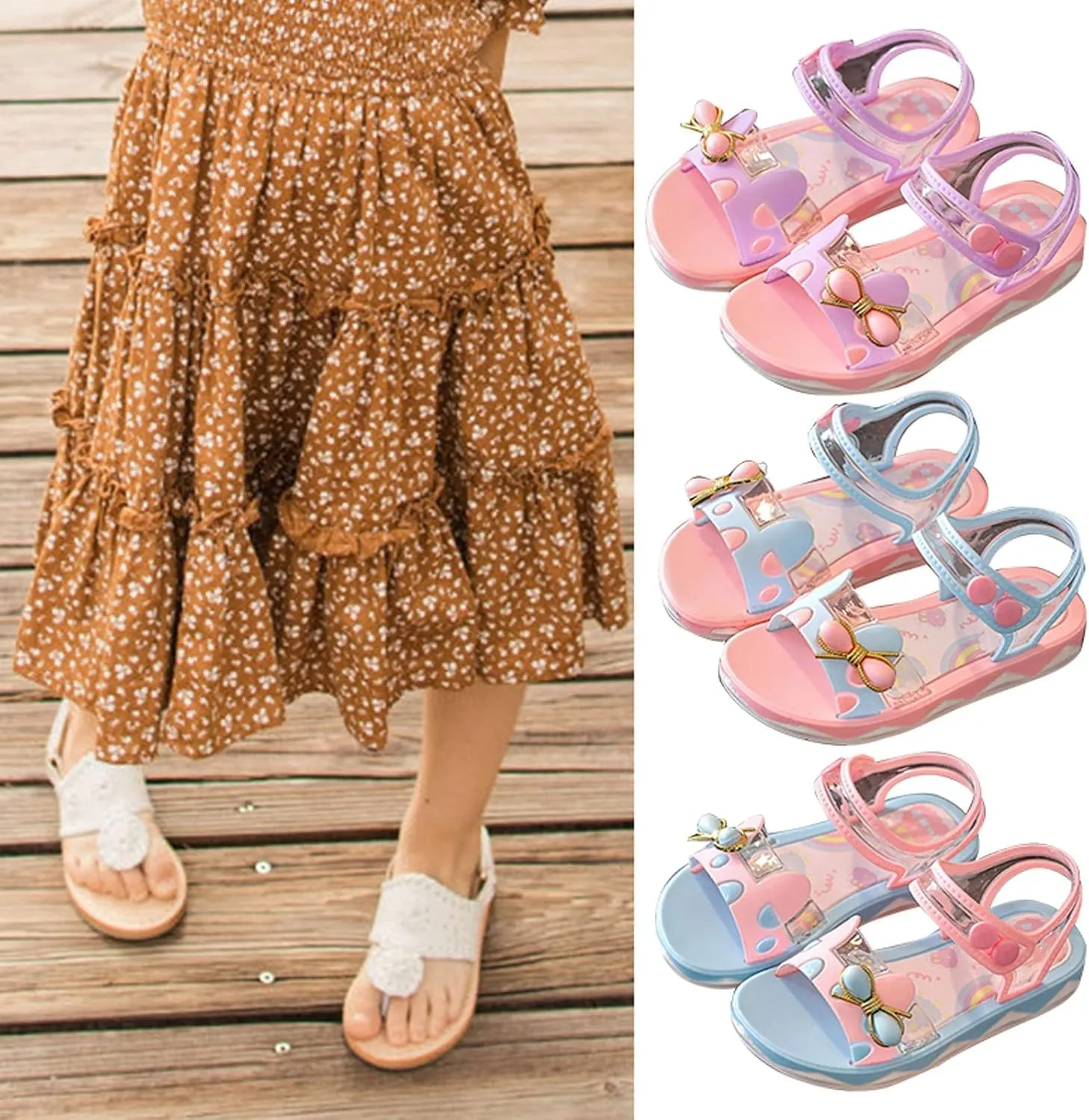 Little Children Girls Summer Sandals Casual Thickened Soft Sole Bow Jelly Shoes Strap Outdoor Beach Shoes