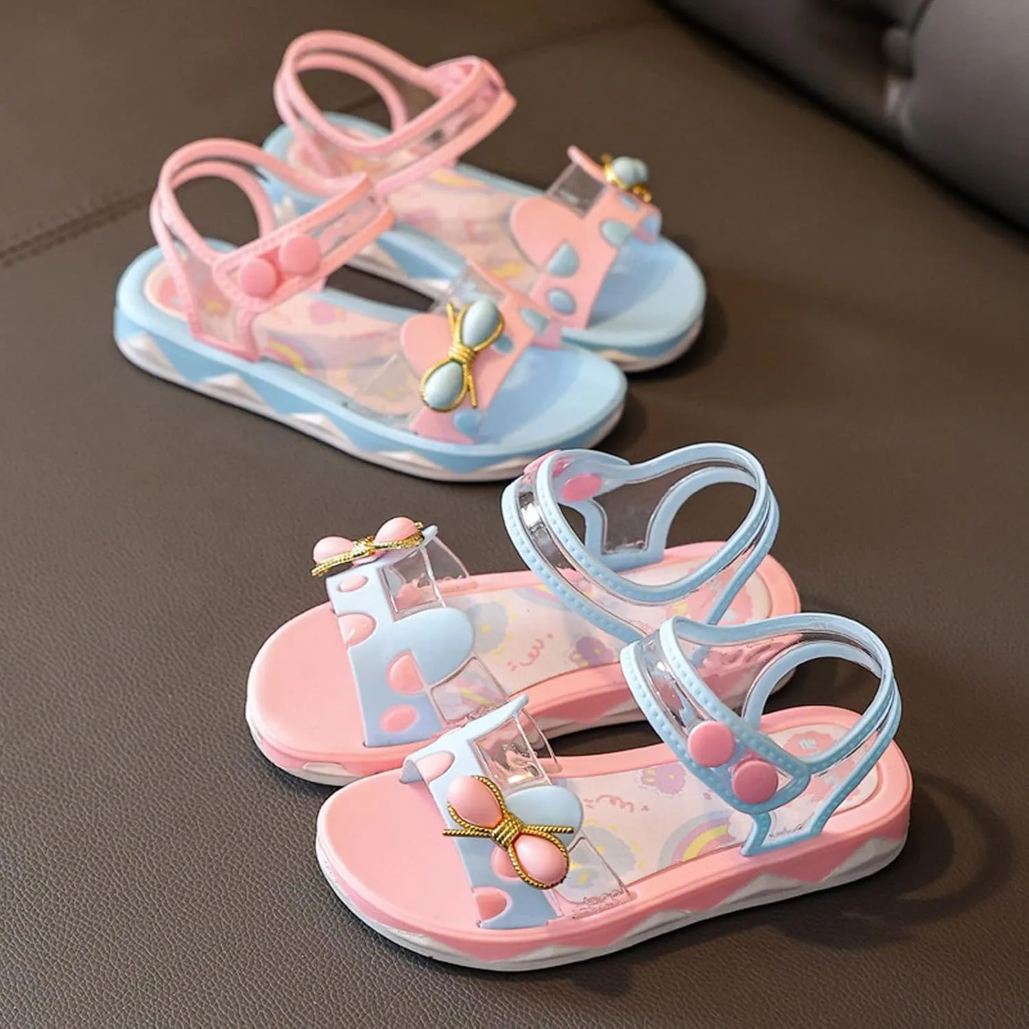 Little Children Girls Summer Sandals Casual Thickened Soft Sole Bow Jelly Shoes Strap Outdoor Beach Shoes