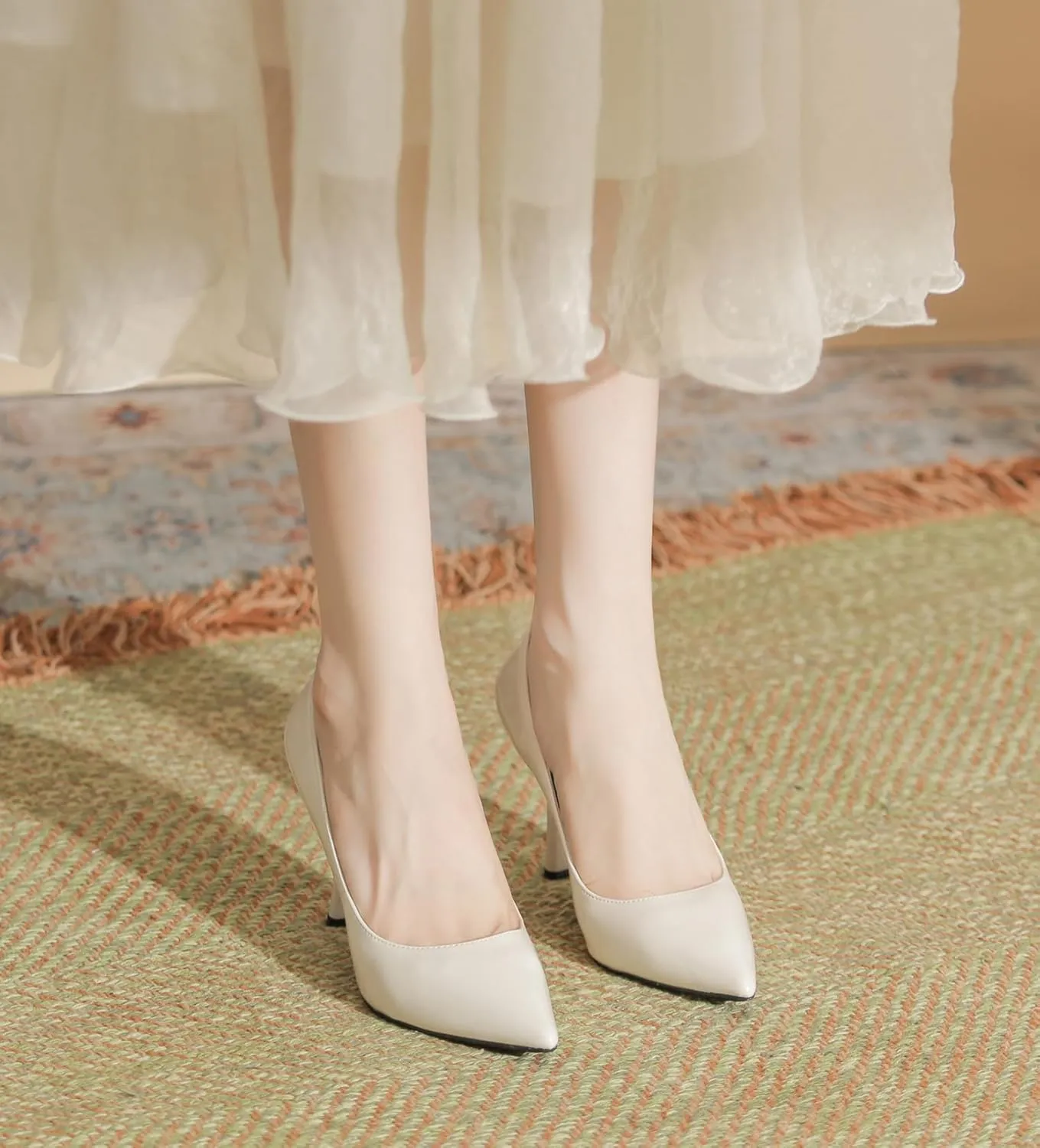 LizFoYa Women's Closed Toe High Heels Dress Pointed Toe Wedding Pump Shoes Slip On Office Shoes