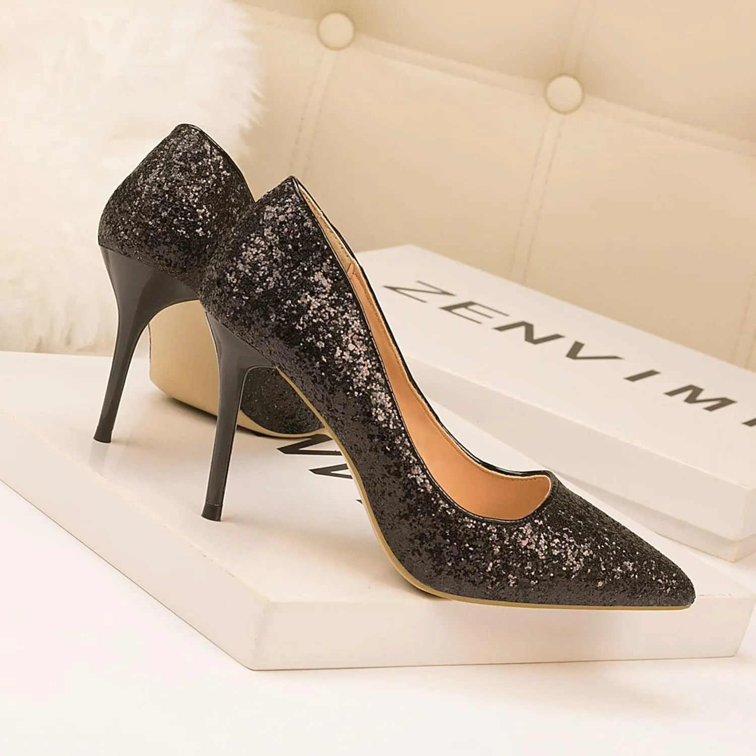 LUXINYU Women Pointed Toe Heels Sequin Elegant Ladies high Heels Pumps Heeled Dress Shoes Fashion Trend high Heels