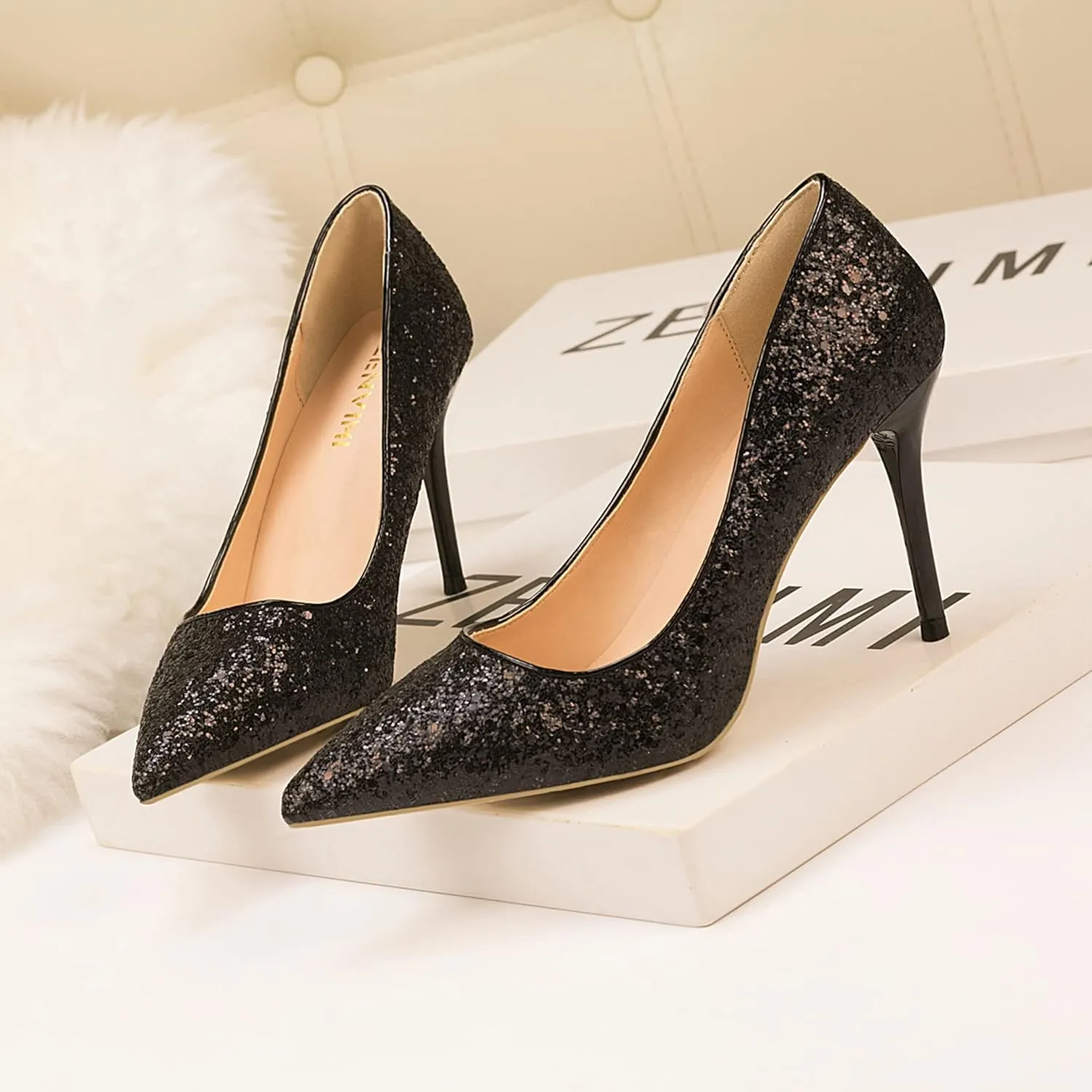 LUXINYU Women Pointed Toe Heels Sequin Elegant Ladies high Heels Pumps Heeled Dress Shoes Fashion Trend high Heels