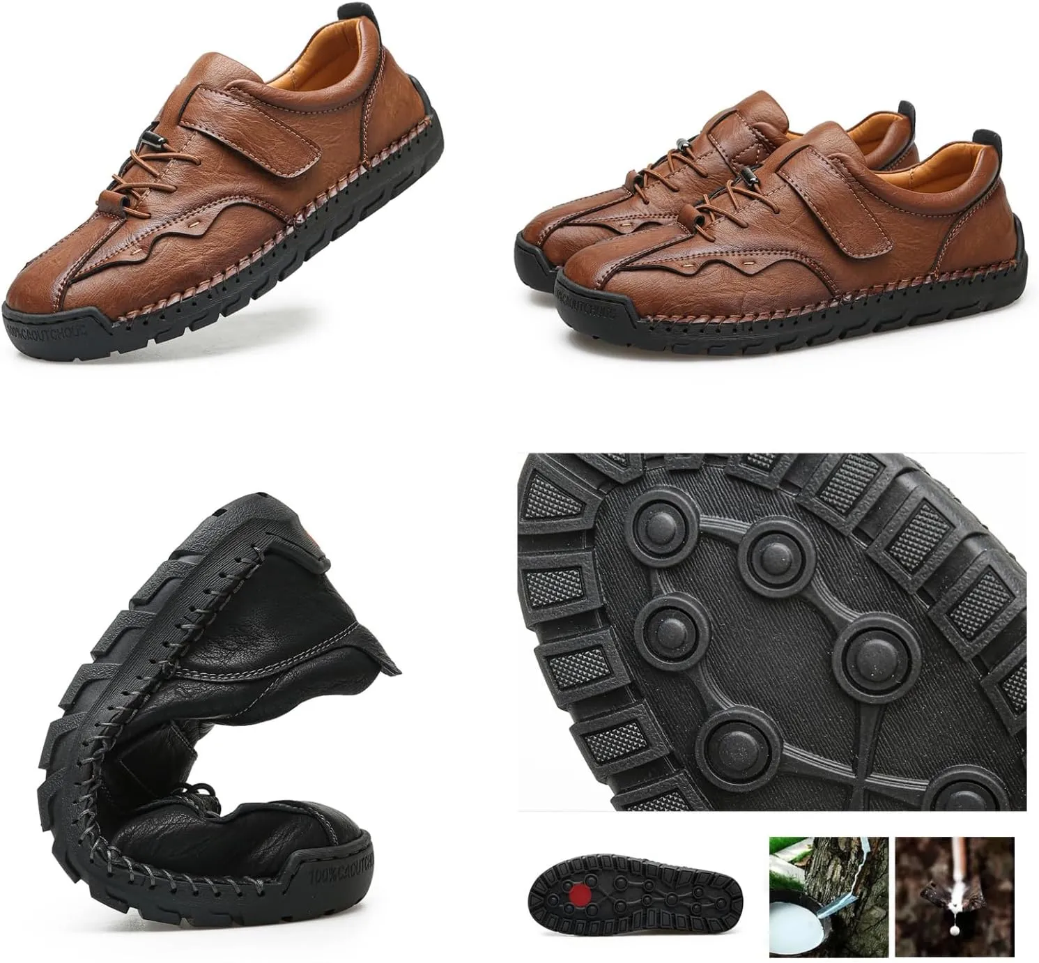 Men's Casual Shoes with Hook-and-Loop Closure & Shoelace, Textured Leather Design Sturdy Stitched Sole Slip-Resistant Rubber Tread for Daily Commuting & Outdoor Activities