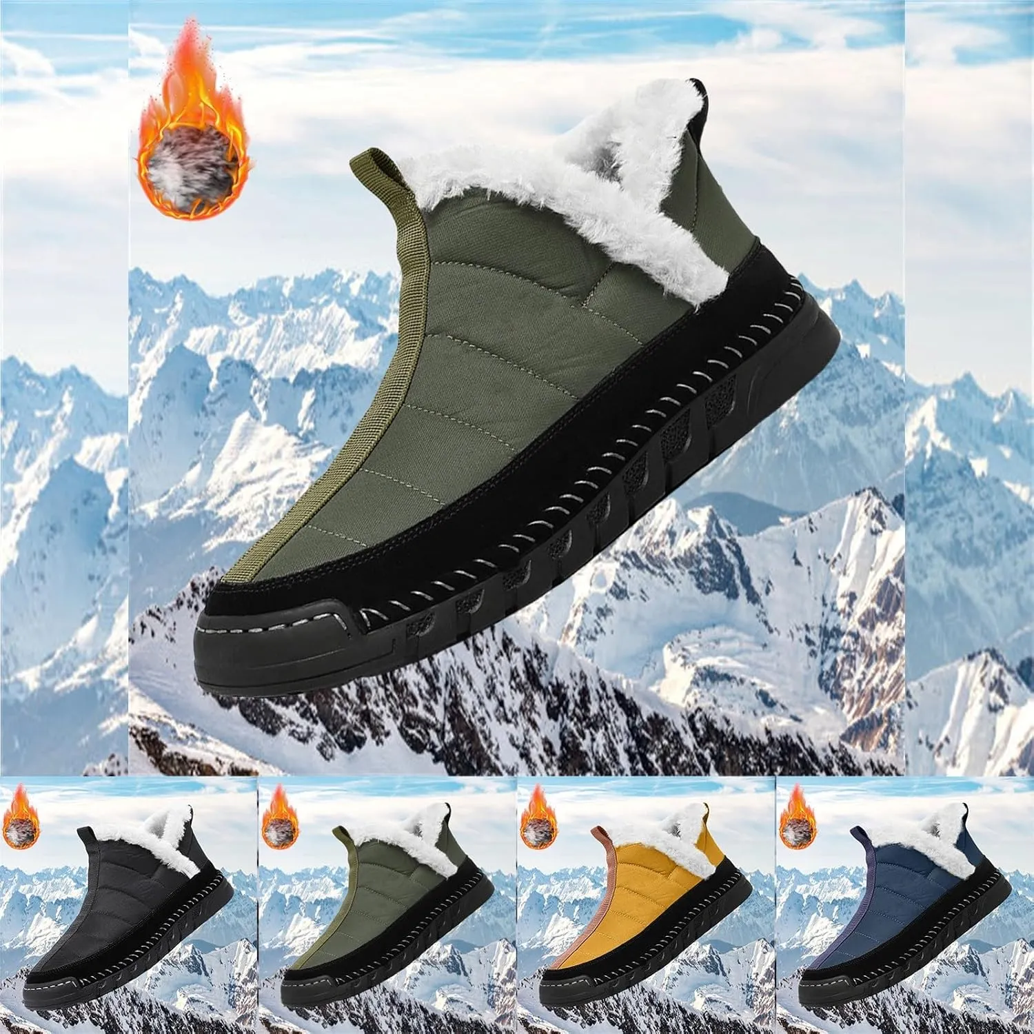 Men's Warm Waterproof Platform Snow Boots Comfort Plush Lined Non Slip Winter Ankle Booties Outdoor Ski Sneakers