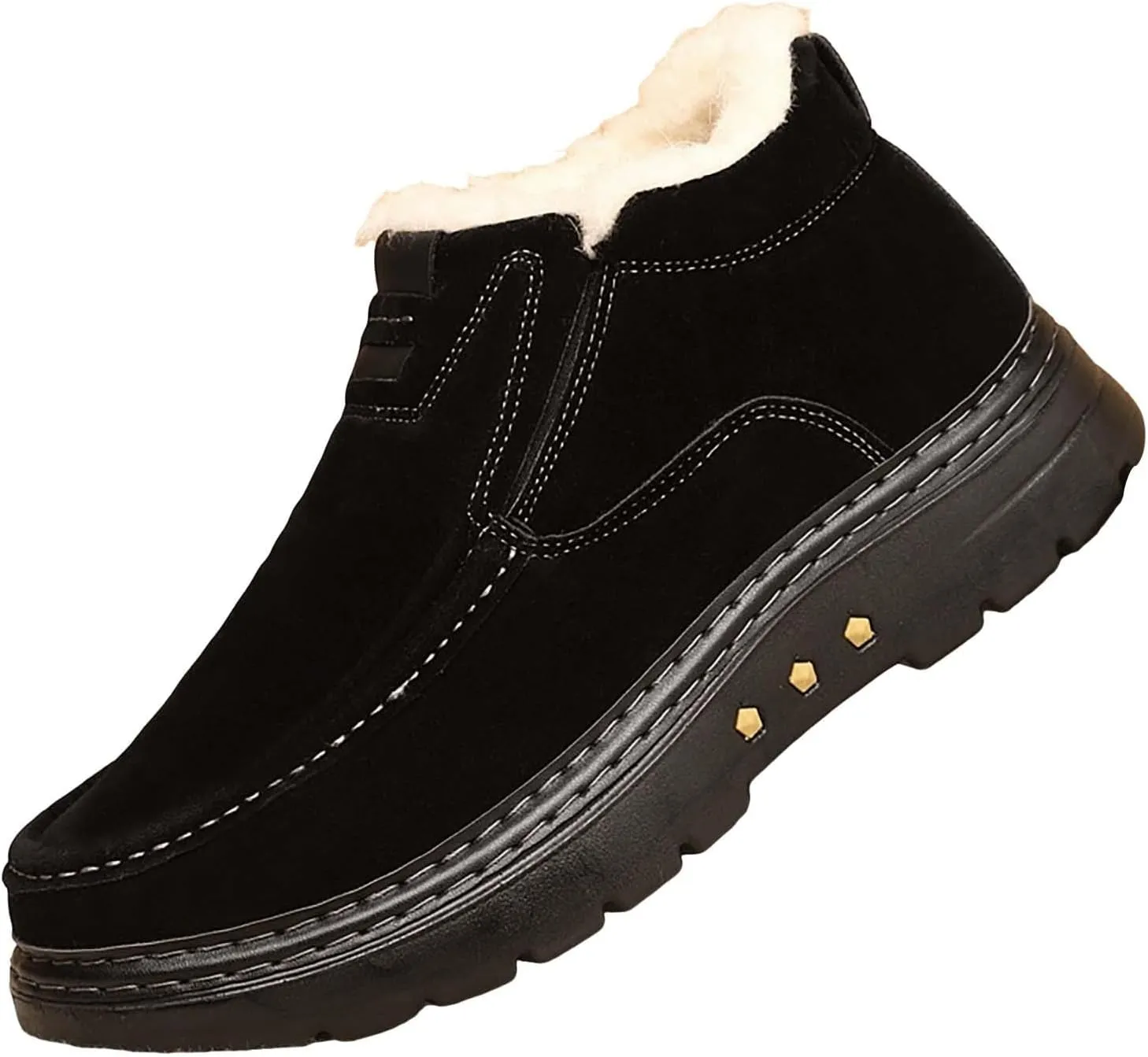 Men's Waterproof Slip On Snow Boots Warm Plush Lined Non Slip Outdoor Winter Booties Work Walking Cotton Shoes